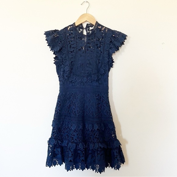 Sea NY Abby Puff Sleeve Lace Dress Navy Blue - Picture 6 of 13
